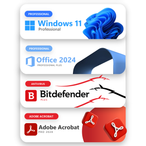 Windows 11 pro, office 2024 pro plus ltsc, bitdefender antivirus plus, adobe acrobat pro 2020